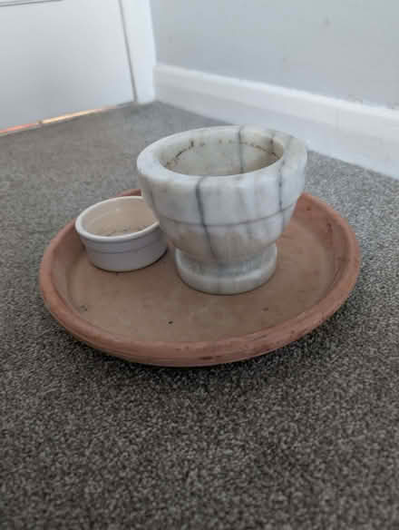 Photo of free Marble and Ceramic Pots, and a Clay Dish (London Rd, HW HP11) #1