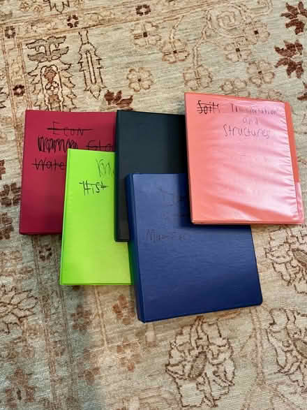 Photo of free 5 colorful 3-ring binders (Vienna community center) #2