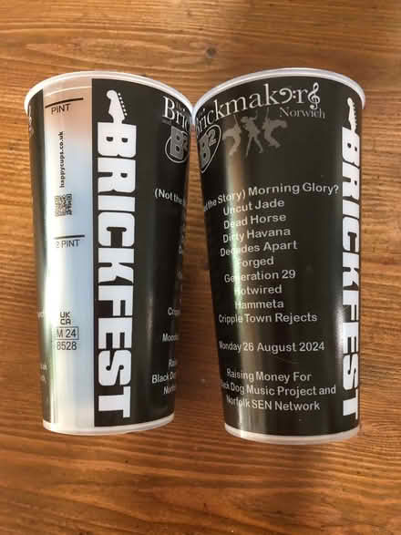 Photo of free Two plastic Brickfest reusable pint glasses (Sprowston NR7) #1