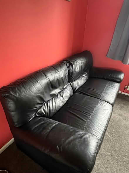 Photo of free Black Large 2 Seater Leather Sofa (Bear Cross BH11) #1