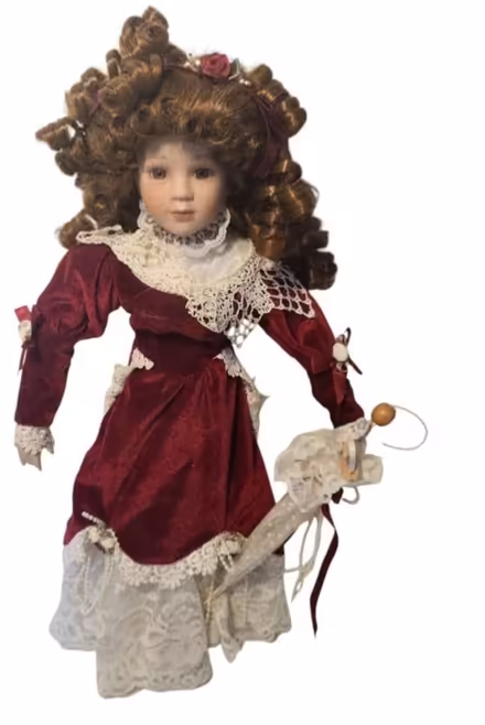 Photo of free Porcelain Doll- red gown w/umbrella (Gwynn Oak MD) #1