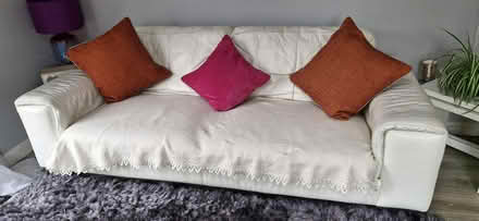 Photo of free 3 seater white leather sofa (Tannochside) #1