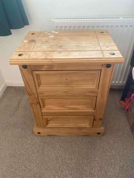Photo of free Wooden 3 drawer bedside table (Cambridge CB1) #1