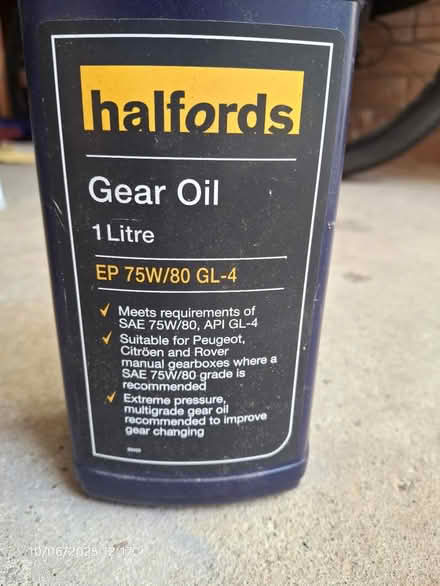 Photo of free Halfords gearbox oil 75W/80 (NG10 Fields Farm Estate) #2