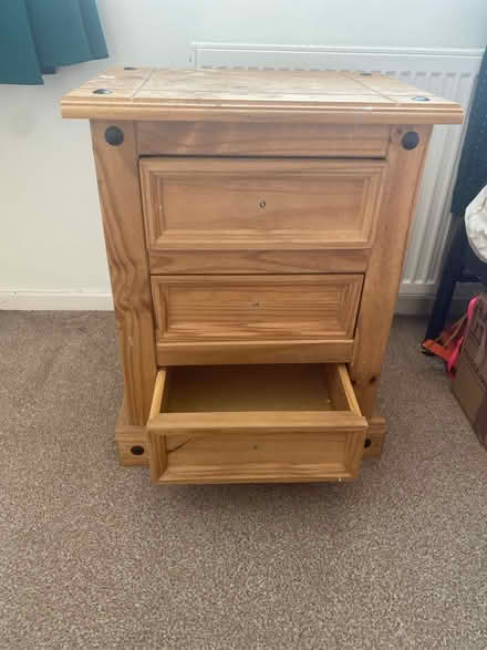 Photo of free Wooden 3 drawer bedside table (Cambridge CB1) #2
