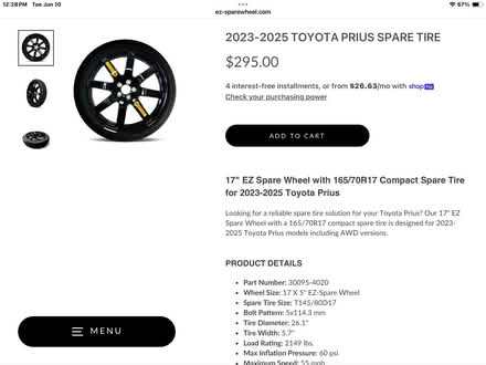 Photo of free EZ spare wheel for Prius 2024-2025 (118 Sawdy pond Ave, Fall River) #1