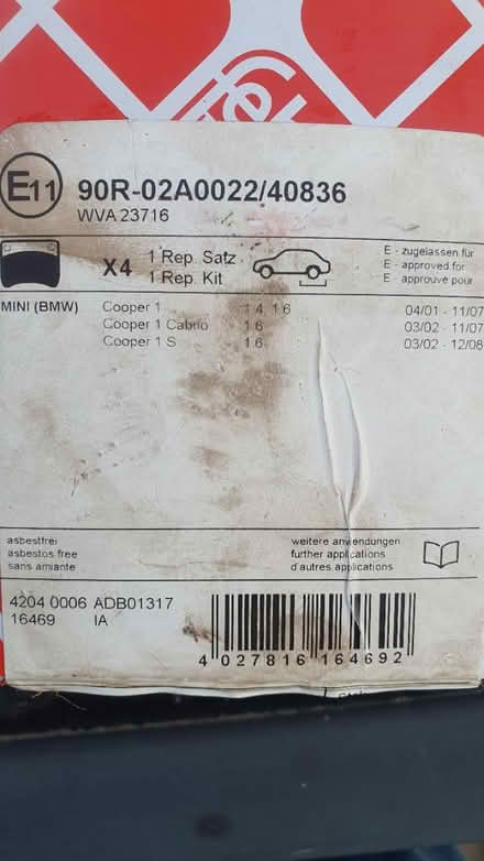 Photo of free Brake pads for Mini (L35) #2
