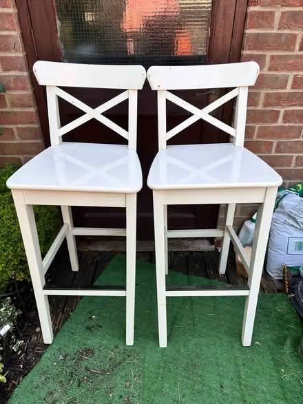 Photo of free 2 wooden Ikea tall chairs / bar stools (Colchester CO4) #1