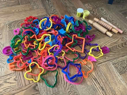 Photo of free Assortment of plastic cookie cutters, rolling pin, play doh (Oakwood LS8) #1