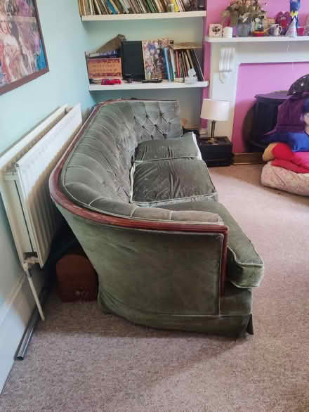 Photo of free Green velvet sofa 3 seater and armchair (Strawberry Hill TW11) #2