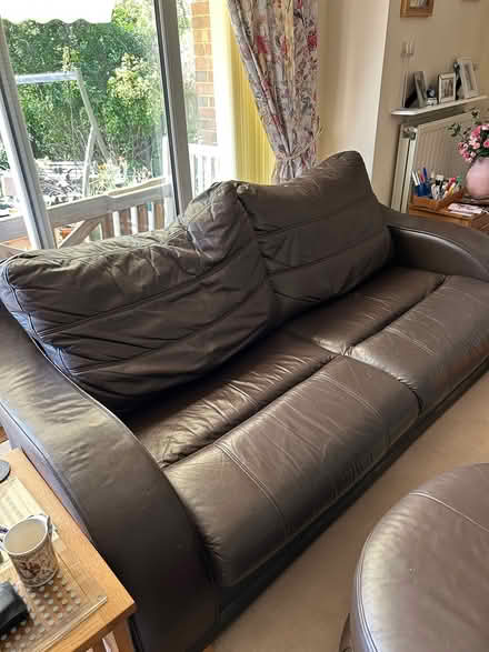 Photo of free Brown leather settee and Pouffe (Maidstone ME16) #2