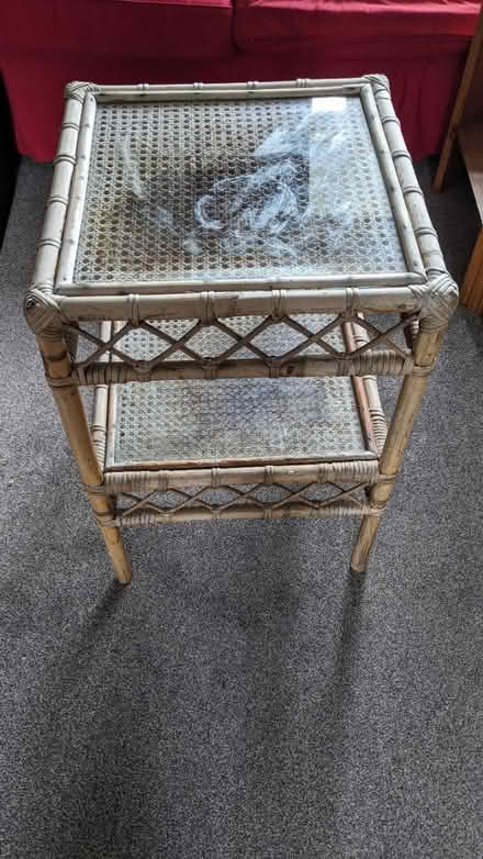 Photo of free Small bamboo table 2 glass shelves (Stroud town) #1