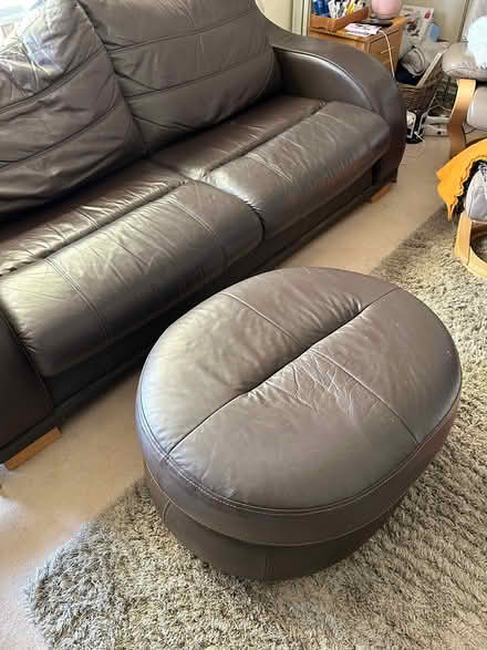 Photo of free Brown leather settee and Pouffe (Maidstone ME16) #1
