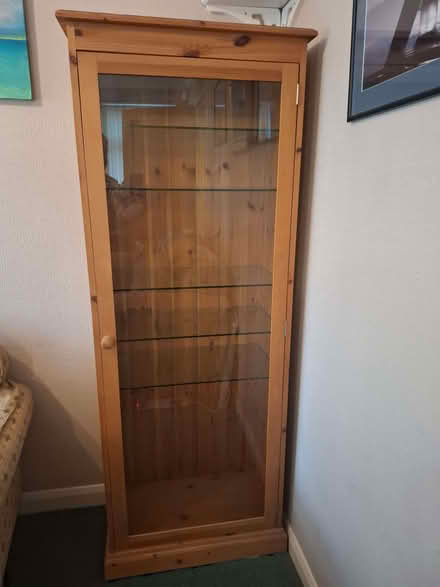 Photo of free Wood Display Cabinet, glass shelves and door (Norbiton KT1) #1
