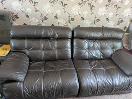 Photo of free Black 3 seater leather recliner (Seacroft LS14) #1