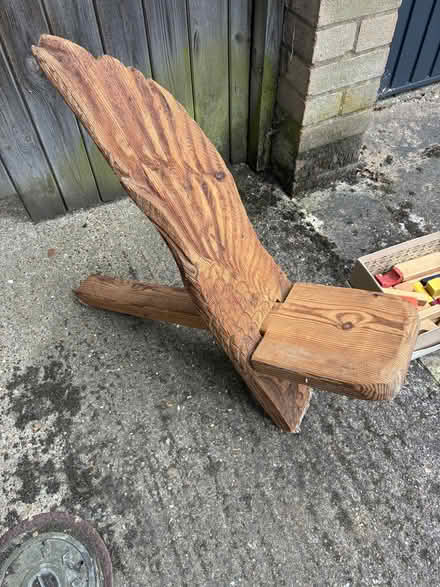 Photo of free Wooden chair with Owl wing back, sculpted (De Parys MK40) #1