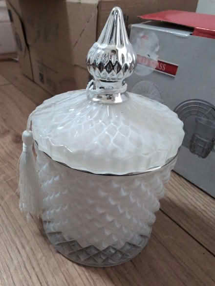 Photo of free Almost full perfume candle glassjar (Sl3 8NY) #1