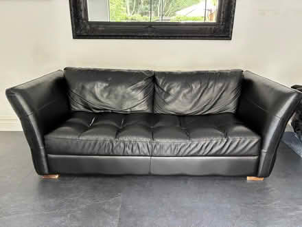 Photo of free Black leather sofa and footstool (Teddington, TW11) #1