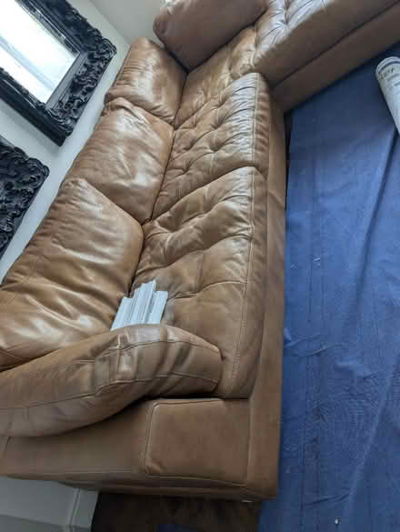 Photo of free Leather L shape sofa, tan leather (Rayleigh) #2