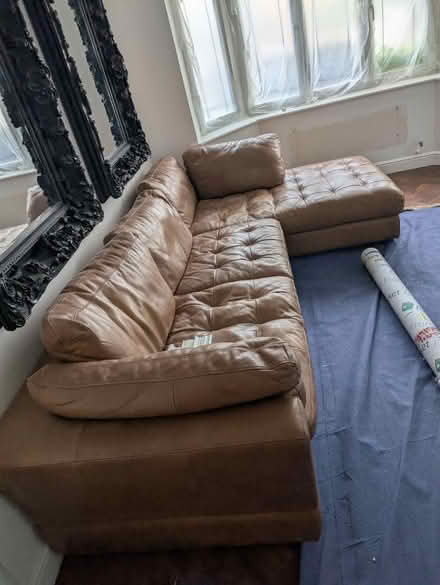 Photo of free Leather L shape sofa, tan leather (Rayleigh) #1