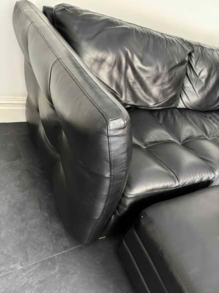 Photo of free Black leather sofa and footstool (Teddington, TW11) #2