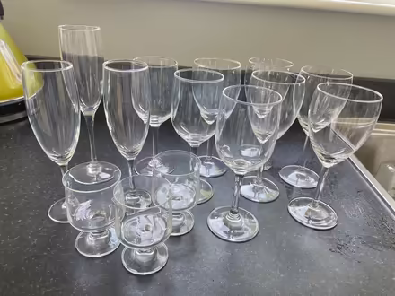 Photo of free Wine and champagne glasses + vinegar bottle (Longbarn WA2) #2