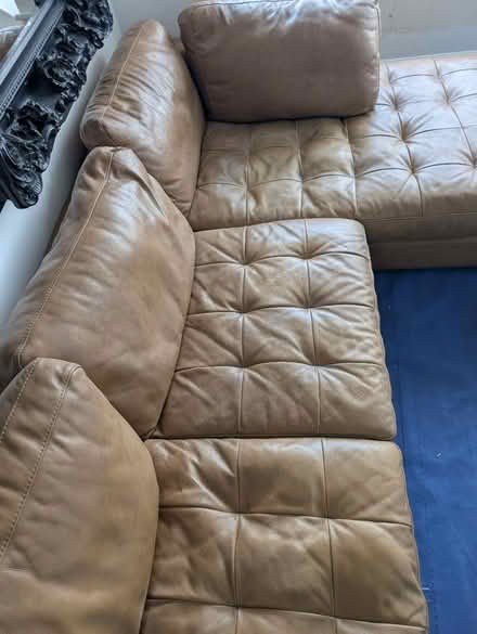 Photo of free Leather L shape sofa, tan leather (Rayleigh) #3