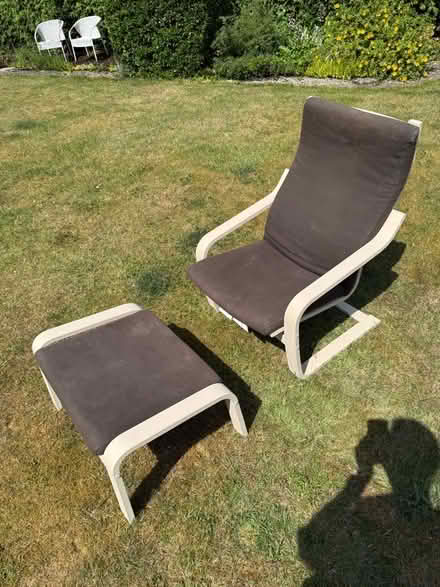 Photo of free IKEA Poang rocking chair and footstool. Painted cream. (Warden Hill GL51) #1