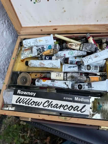 Photo of free Oil painting box with paints charcoal new brushes etc. (Warden Hill GL51) #1