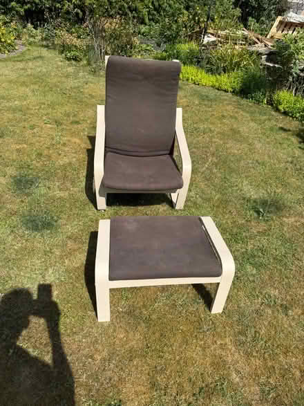 Photo of free IKEA Poang rocking chair and footstool. Painted cream. (Warden Hill GL51) #2