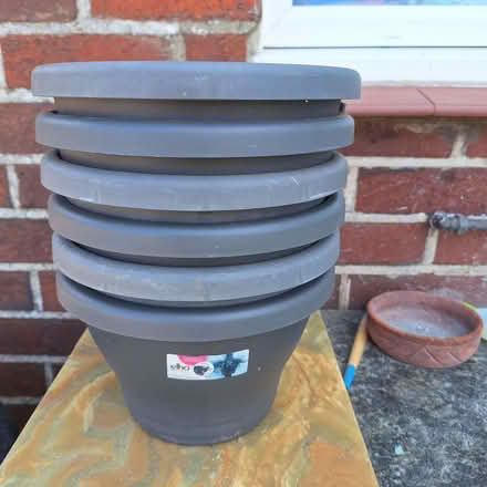 Photo of free 6 grey elho drainpipe plant pots (Rother TN35) #1