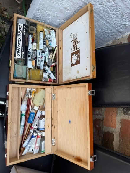 Photo of free Oil painting box with paints charcoal new brushes etc. (Warden Hill GL51) #2