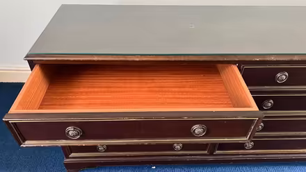 Photo of free Mahogany 8 drawers glass top wide chest. Great condition. (Olympia W14) #2