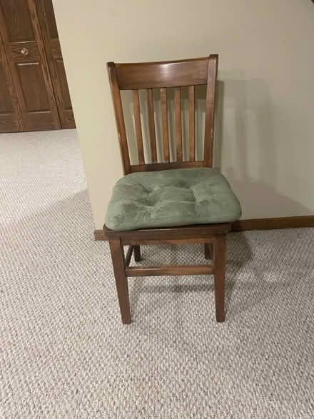 Photo of free Wooden desk chair with cushion (North of Cass and 75th) #1
