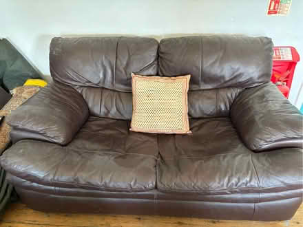 Photo of free Two brown leather sofas (Hanover BN2) #1