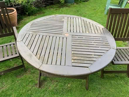 Photo of free Wooden garden table and chairs (Tillicoultry FK13) #1