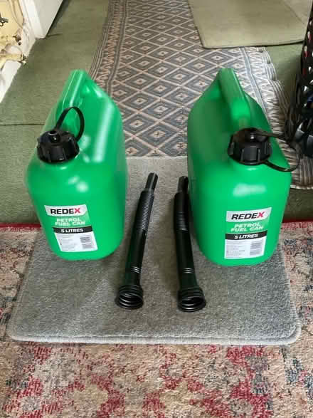 Photo of free 2 empty petrol cans with funnels. Brand new (Whitton TW7) #1