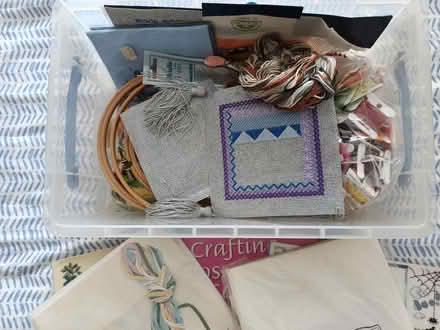 Photo of free A small storage box with cross stitch bits n bobs & 3 books (Walton-on-Thames KT12) #2
