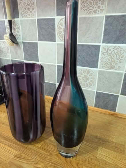 Photo of free Large 10 inch purple vase & Venitian glass bottle (Grangeway area NN10) #3