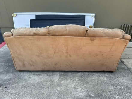 Photo of free Light-brown, velour-colored sofa (Valencia Avenue, Sunnyvale) #2