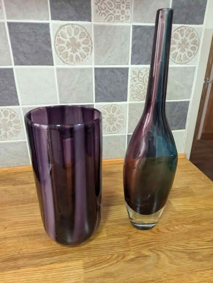 Photo of free Large 10 inch purple vase & Venitian glass bottle (Grangeway area NN10) #1