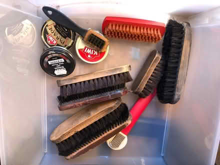 Photo of free Shoe brushes + 3 tins polish, used (Blewbury OX11) #1
