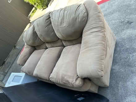 Photo of free Light-brown, velour-colored sofa (Valencia Avenue, Sunnyvale) #1