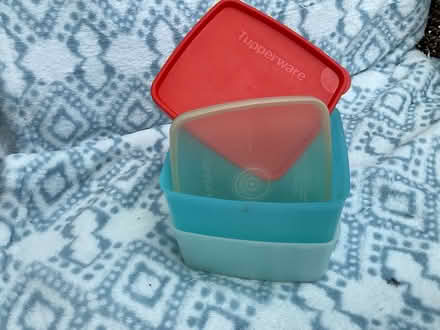 Photo of free Vintage Tupperware genuine .8 and .4 litre squares and lids (Hassocks BN6) #1