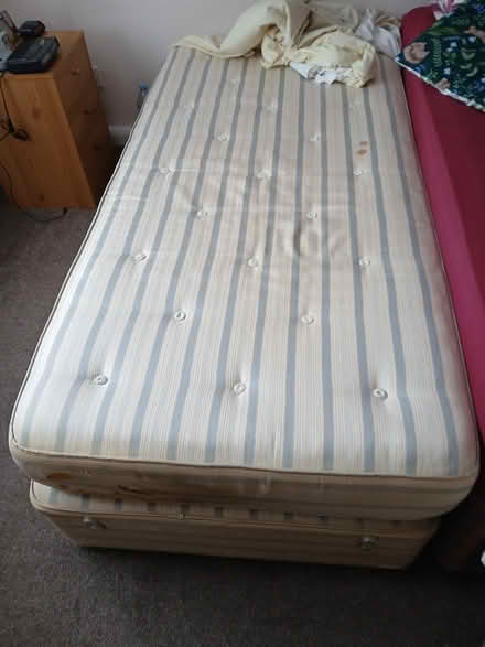 Photo of free Sofas, wooden base beds with single mattresses, side tables (Lampton TW3) #4