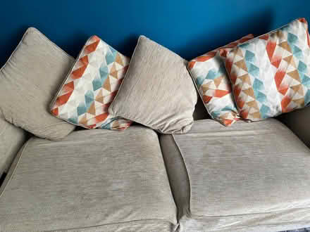 Photo of free Beige 3 seater couch with colour cushions (Bridge of Allan FK9) #2