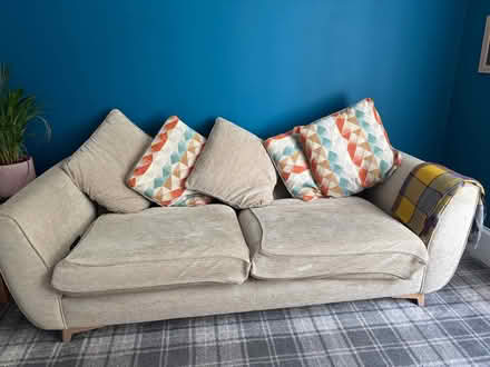 Photo of free Beige 3 seater couch with colour cushions (Bridge of Allan FK9) #1