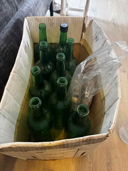 Photo of free 9 green glass wine bottles with lids (North Town SL6) #1