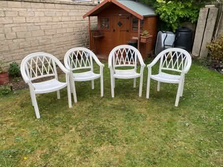 Photo of free 4 sturdy stackable garden chairs (West Oxfordshire OX28) #1