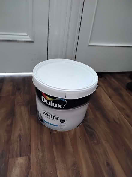 Photo of free Large 10L white Dulux matt paint, at least half left. (Allerton L18) #1
